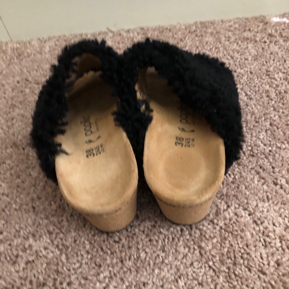 Birkenstock Papillio Namica Teddy Black Wedge Sandals Size 38 Shearling Limited - Picture 7 of 9